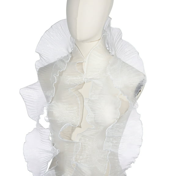 Uxcell Ruffle Lace Trims, Retro Organza Fabric Trim Tulle Decorative Ruffle Lace Border for DIY Sewing White