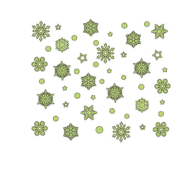 Luminous Snowflake Stickers for Kids Room Decoration Light Green PVC 30 Count