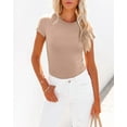 thumbnail image 6 of VICHVVY Womens Round Neck Short Sleeve Shirts Ribbed Casual Slim Fitted Tops Blouses, 6 of 8
