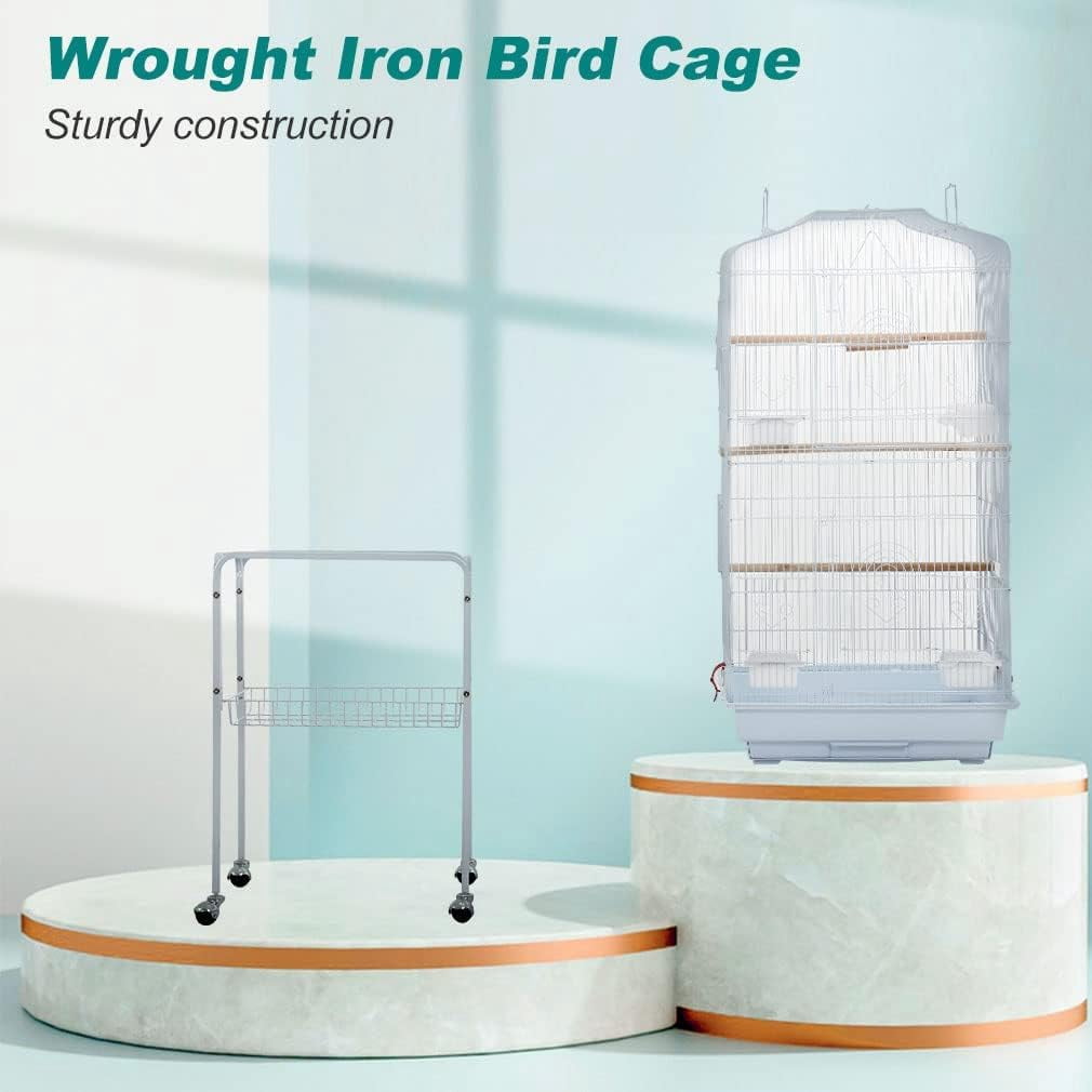 CL.HPAHKL 64-inch Large Bird Cage Play Open Top Design, Metal Parakeet Cage with Rolling Stand & Bottom Tray for Parakeet Lovebirds Ringneck Cockatiels Parrot Cage, White