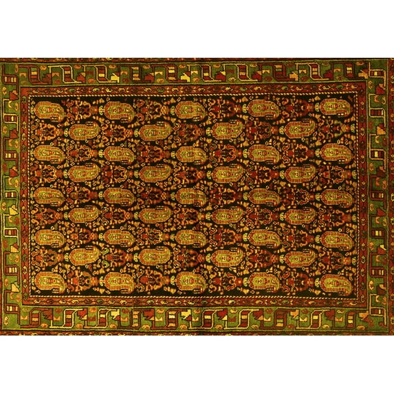 Ahgly Company Machine Washable Indoor Rectangle Persian Yellow Traditional Area Rugs, 4' x 6'