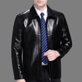 thumbnail image 2 of StSilkitty Men's Leather Jacket Solid Color Long Sleeve Full Zip up Collared Leather Jackets Coat with Pockets, 2 of 8