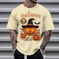 thumbnail image 2 of T Shirts for Men Graphic Halloween Funny Pumpkin Printed Casual Comfortable Short Sleeve Crew Neck Tees Sports Leisure Activities Lightweight Breathable Men's Shirts Beige L, 2 of 4