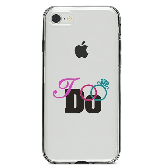 DistinctInk Clear Shockproof Hybrid Case for iPhone 7 8 SE (2020 Model) 4.7" Screen TPU Bumper Acrylic Back Tempered Glass Screen Protector - I Do - Wedding Rings
