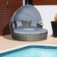 thumbnail image 3 of Outsunny 4 Piece Round Rattan Daybed, Convertible Patio Furniture Set, Adjustable Sun Canopy, Sectional Outdoor Sofa, 2 Chairs, Extending Tea Table Ottoman Chair, 3 Pillows, Light Gray, 3 of 11