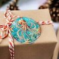 thumbnail image 3 of Marine Life Octopus on Green Christmas Ceramic Ornament 2025,3" Round Xmas Tree Hanging Accessories with Gold Ribbon, 3 of 5