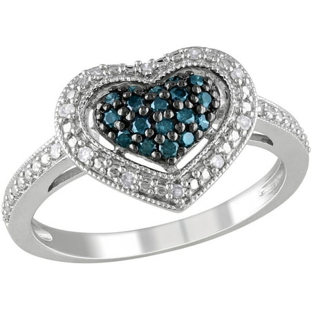 1/4 Carat T.W. Blue and White Diamond Sterling Silver Heart Ring