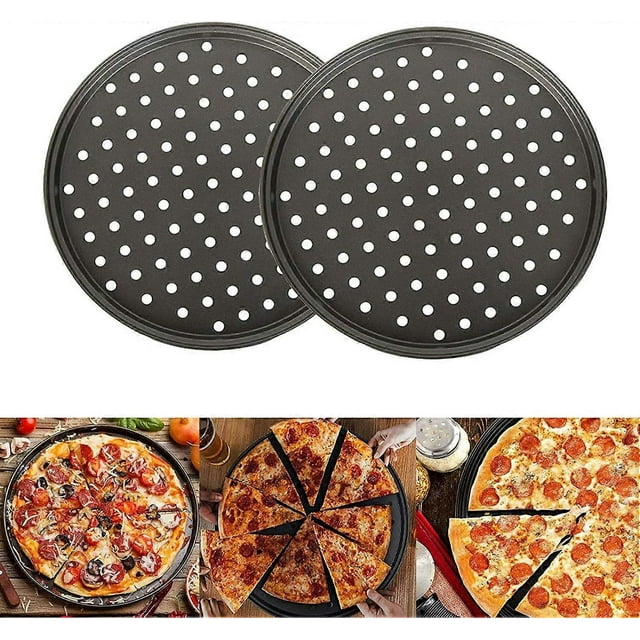 Pizza Tray, Pizza Set 2 Pieces, Non-Stick Pizza Baking Tray With Holes, Carbon Steel, Crispy Tray, Round