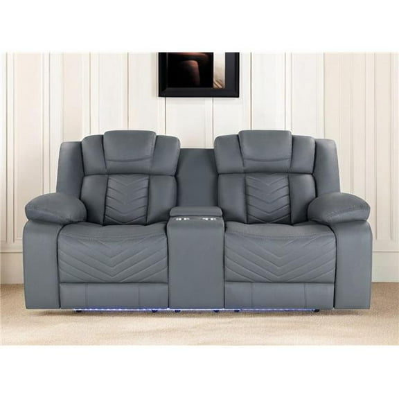 HomeRoots 561563 75 in. Light Gray Faux Leather Power Reclining Loveseat with Storage