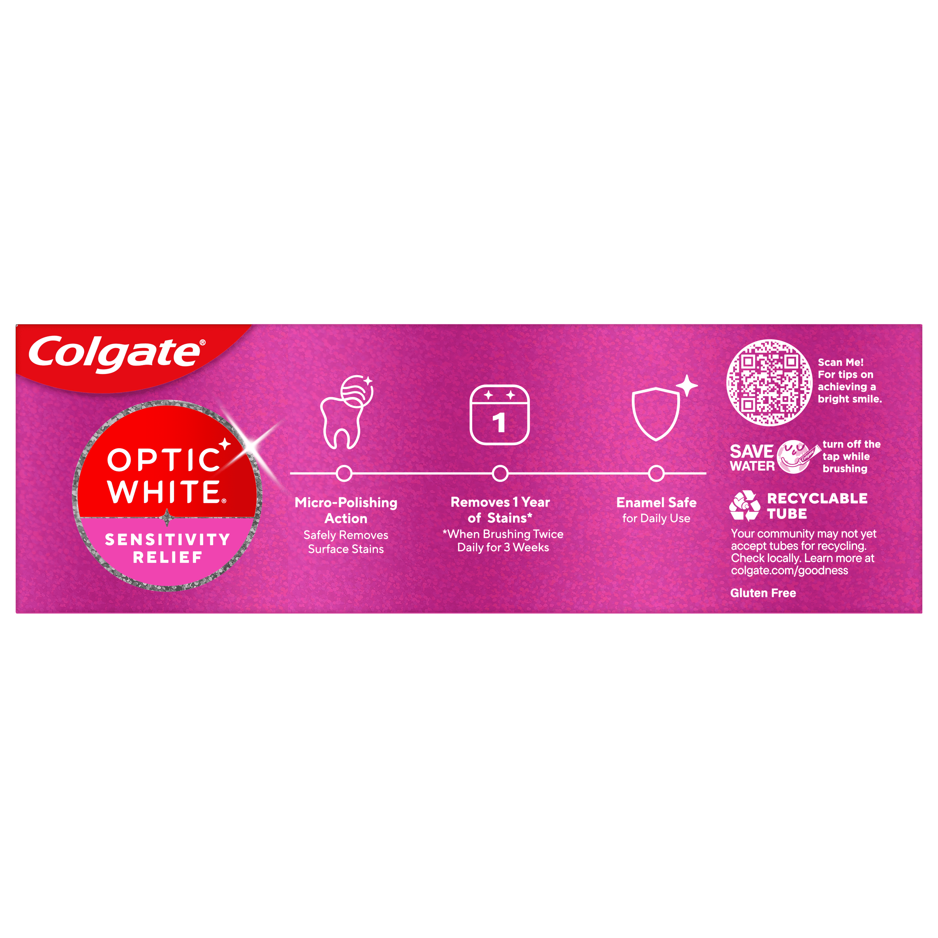 (2 pack) Colgate Optic White Sensitivity Relief Teeth Whitening Toothpaste, with Fluoride, Mint, 3.8 oz