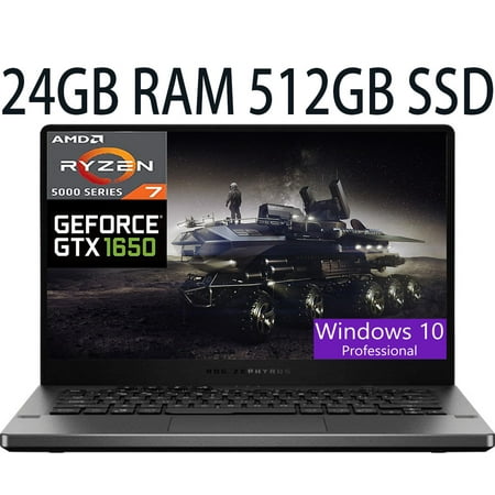 ASUS ROG Zephyrus G14 14 Gaming laptop, AMD Ryzen 7 5800HS 8-Core, NVIDIA GeForce GTX 1650 Graphics (4GB GDDR6), 24GB DDR4 512GB PCIe SSD, 14.0" Full HD (1920x1080) Display, Windows 10 Pro