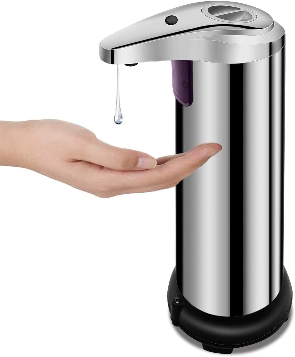LIGHTSMAX Automatic Soap Dispenser, Touchless Soap Dispenser, Infrared Stainless Steel Automatic Soap Dispenser, Hands Free Soap Dispenser for Bathroom Kitchen Hotel Restaurant with Waterproof Base