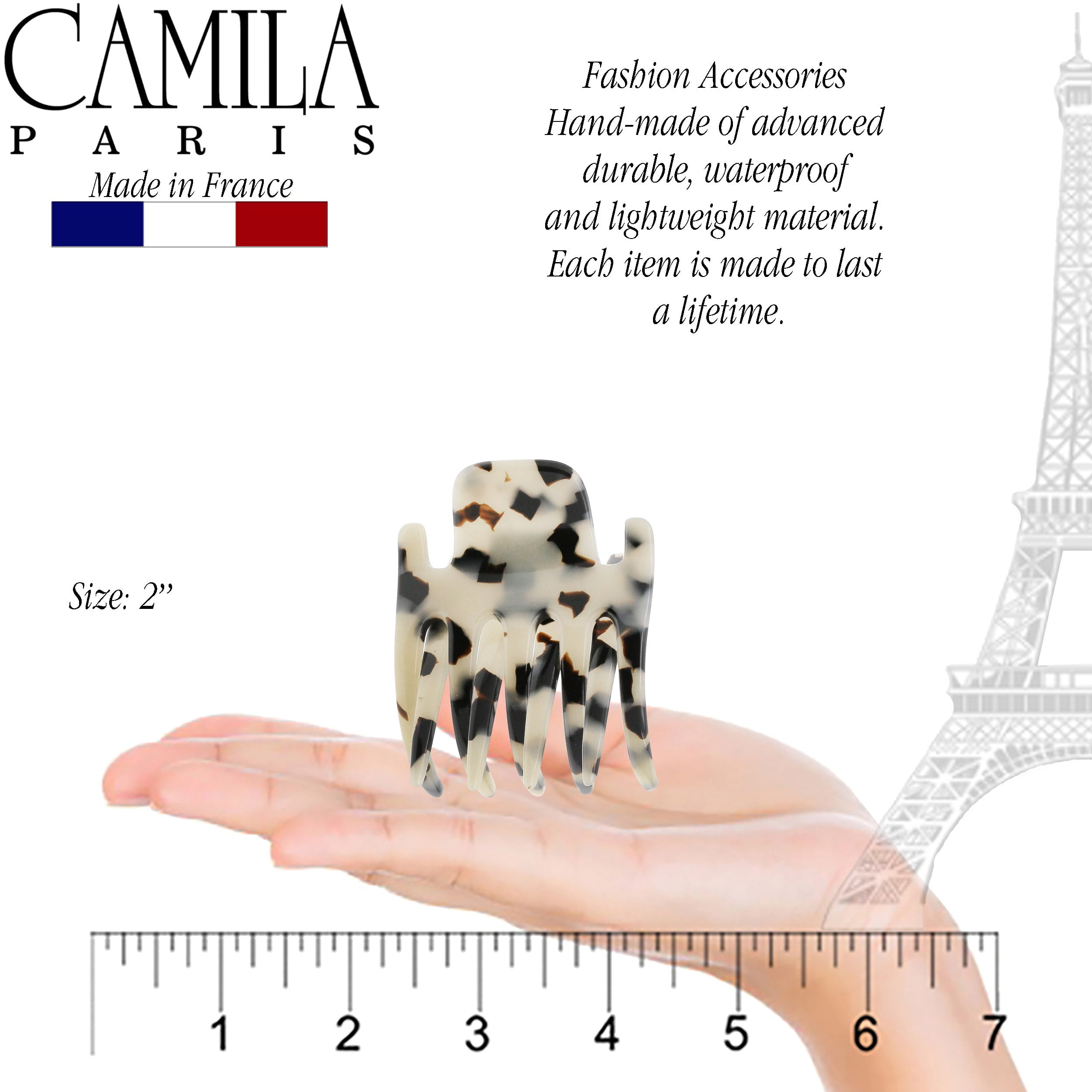 Camila Paris CP3476 French Hair Clip for Women, Hand-Made Hair Side Clips, 2 Inch Girls Hair Claw Clips Jaw Fashion Durable Styling Hair Accessories for Women, Strong Hold No Slip Grip, Made in France
