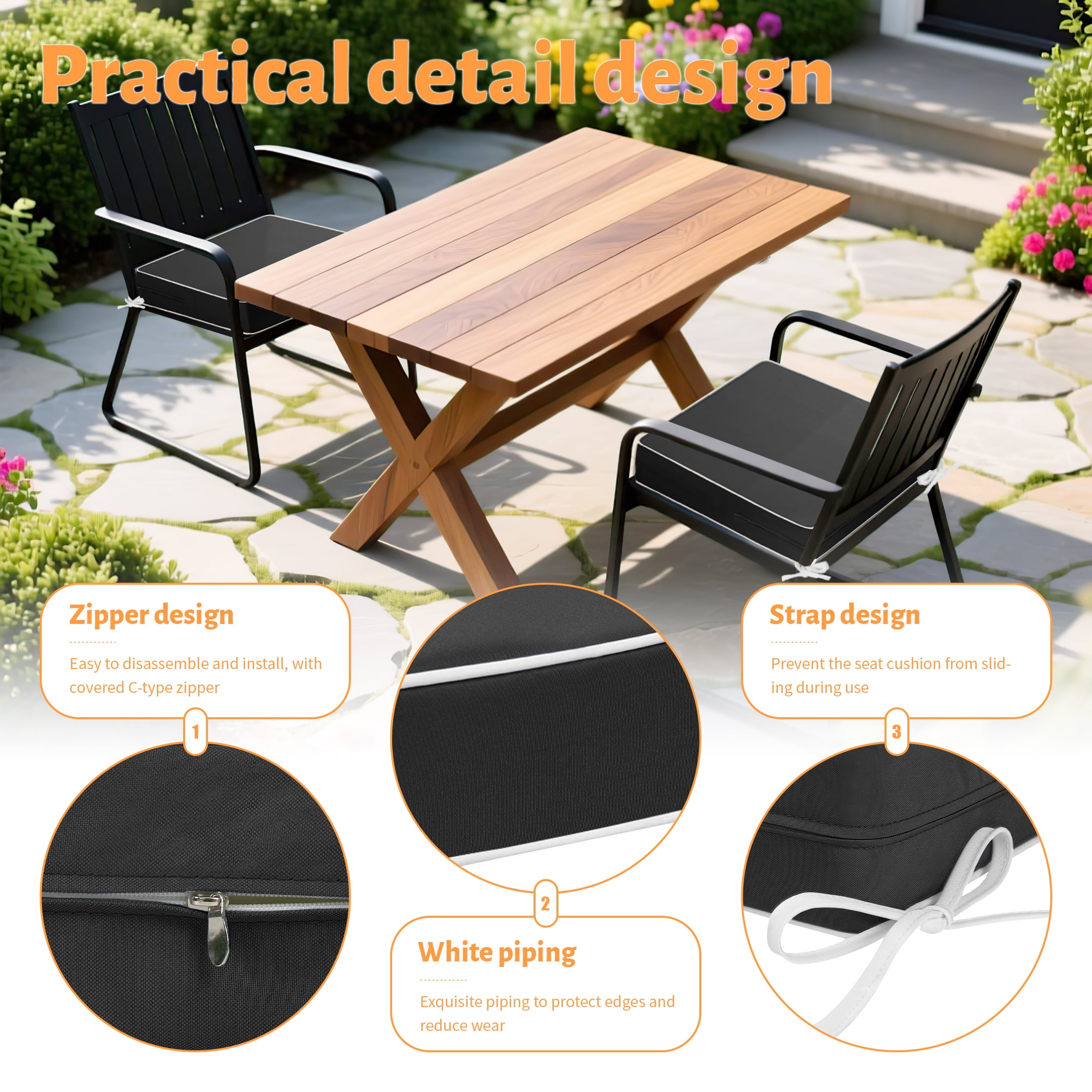 ROFIELTY 2-Pack Outdoor Chair Cushions 19x19, Waterproof & UV Resistant Patio Seat Pads with Removable Washable Cover, 3 Inch Thick All-Weather Cushions for Wicker Furniture, Black