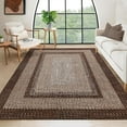 thumbnail image 5 of 8x10 Area Rug Washable Large Living Room Rug Non Slip Farmhouse Rustic Floor Carpet Boho Accent Bedroom Rug Modern Geometric Throw Floor Cover Bohemian Border Carpet, Brown, 5 of 9
