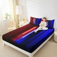 thumbnail image 4 of Manfei Neon Light Sword Twin Sheet Sets,Cartoon Gradient Light Twin Fitted Sheet,Red Blue Lines Flat Sheet For Kids,Luxury Bedroom Decor,3-Piece, 4 of 7
