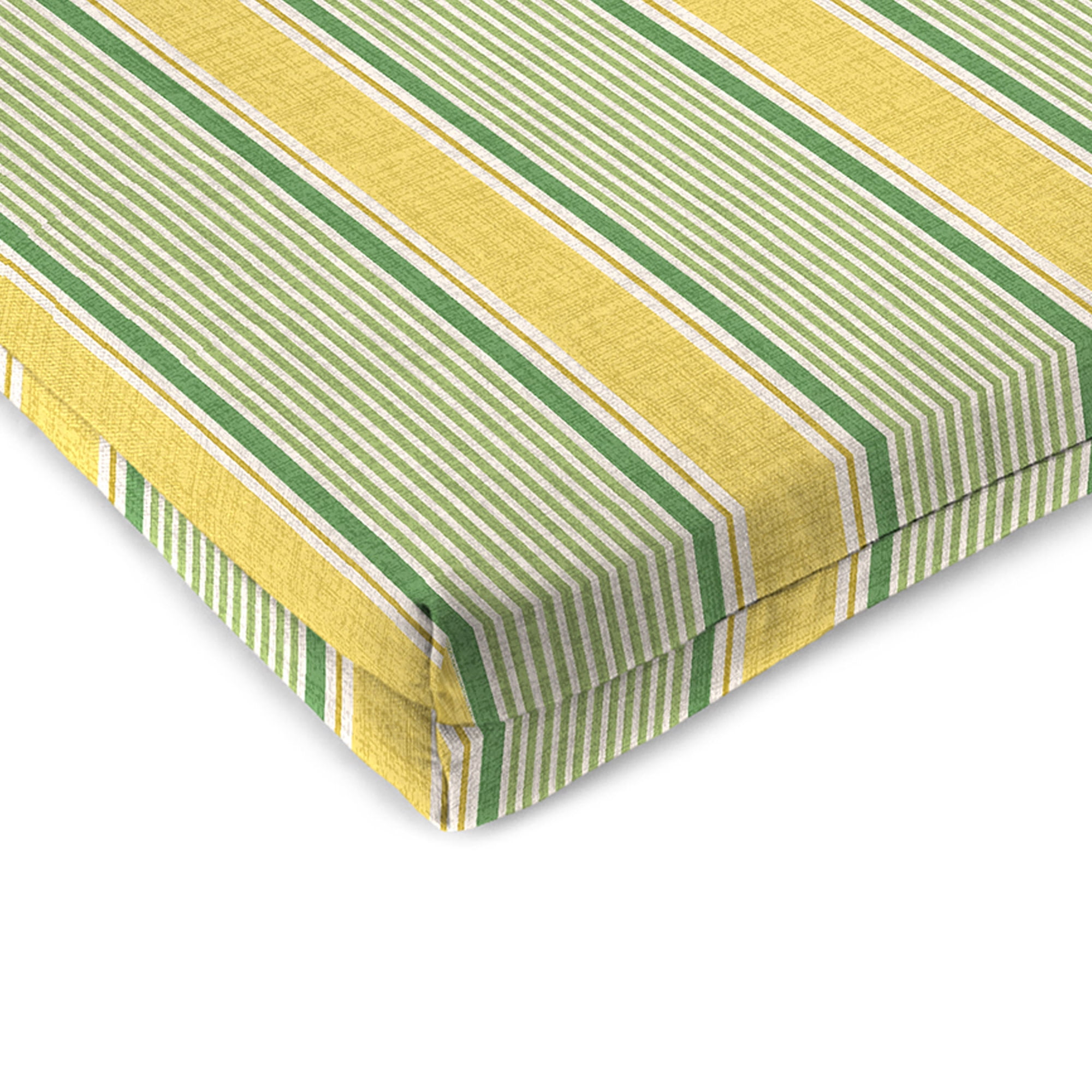 Jordan Manufacturing 17" x 19" Corky Wheat Yellow and Green Stripe Rectangular Outdoor Chair Pad Seat Cushion with Ties (2 Pack)