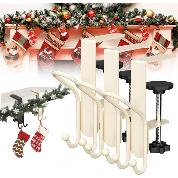 2025 New Christmas Stockings Holder Hanger (6 Pcs) – Adjustable Mantle Hanger with Dual Hooks, No Drill for Stocking/Garland​