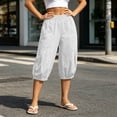 thumbnail image 4 of Jalioing Women's Capri Pants Casual Summer Elastic Waist Cropped Trousers Solid Color Loose Cuffed Capris with Pocket, 4 of 9