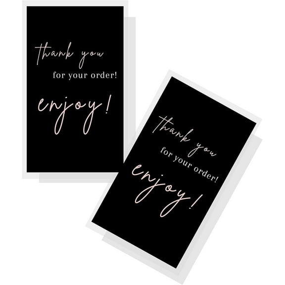 Crafters Cup Thank You for Your Order Card  50 Pack  One Sided 2x3.5 inch Business Card Size  Handmade Order Black with Pink Design,Black, White, Light Pink,3.5 x 2 inches