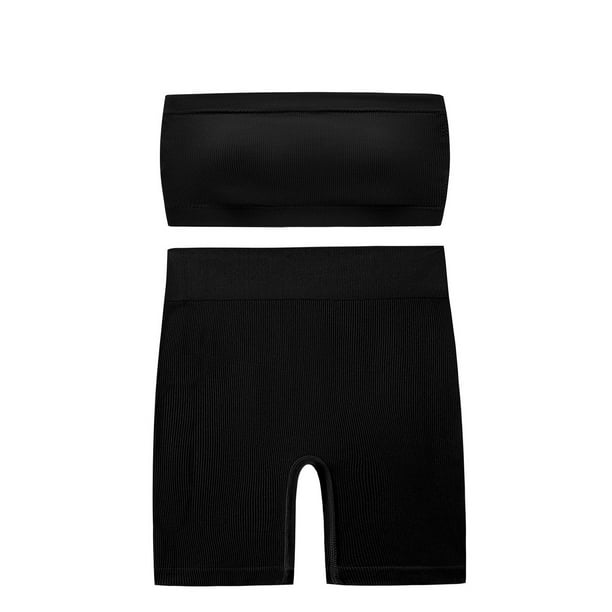Conjunto de dos piezas de moda para mujer, cuello redondo, sin mangas, pantalones cortos y blusa lisa.