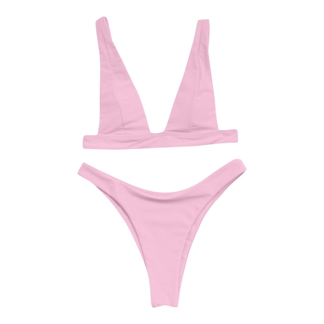 Aayomet Ensembles de Bikini Taille Haute pour Femmes Bikini Uni Multicolore (Rose, G)