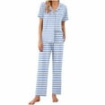 thumbnail image 2 of Goodtrade8 Woman Pajamas Striped 2 Piece Short Sleeve Straight Leg Pants Casual Collared Sleepwear Holiday Woman Pajamas, 2 of 6