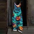thumbnail image 2 of JULMCOMO Cotton Linen Jumpsuits for Women Halloween Haunted Castle Pumpkin Bat Print Spaghetti Strap Jumpsuits Plus Size Costume Holiday Overalls Cyan XL, 2 of 5