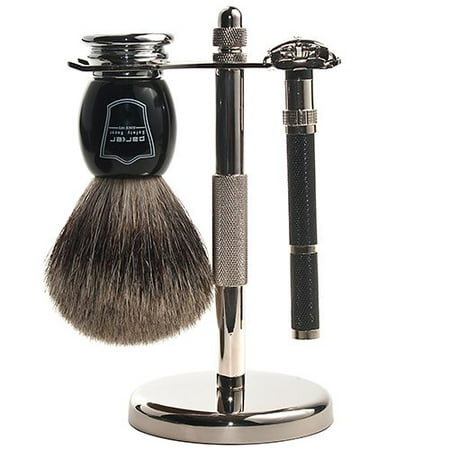 Parker 96R Safety Razor Shave Set - Includes Pure Badger Brush, Stand & Parker 96R Butterfly Open Safety