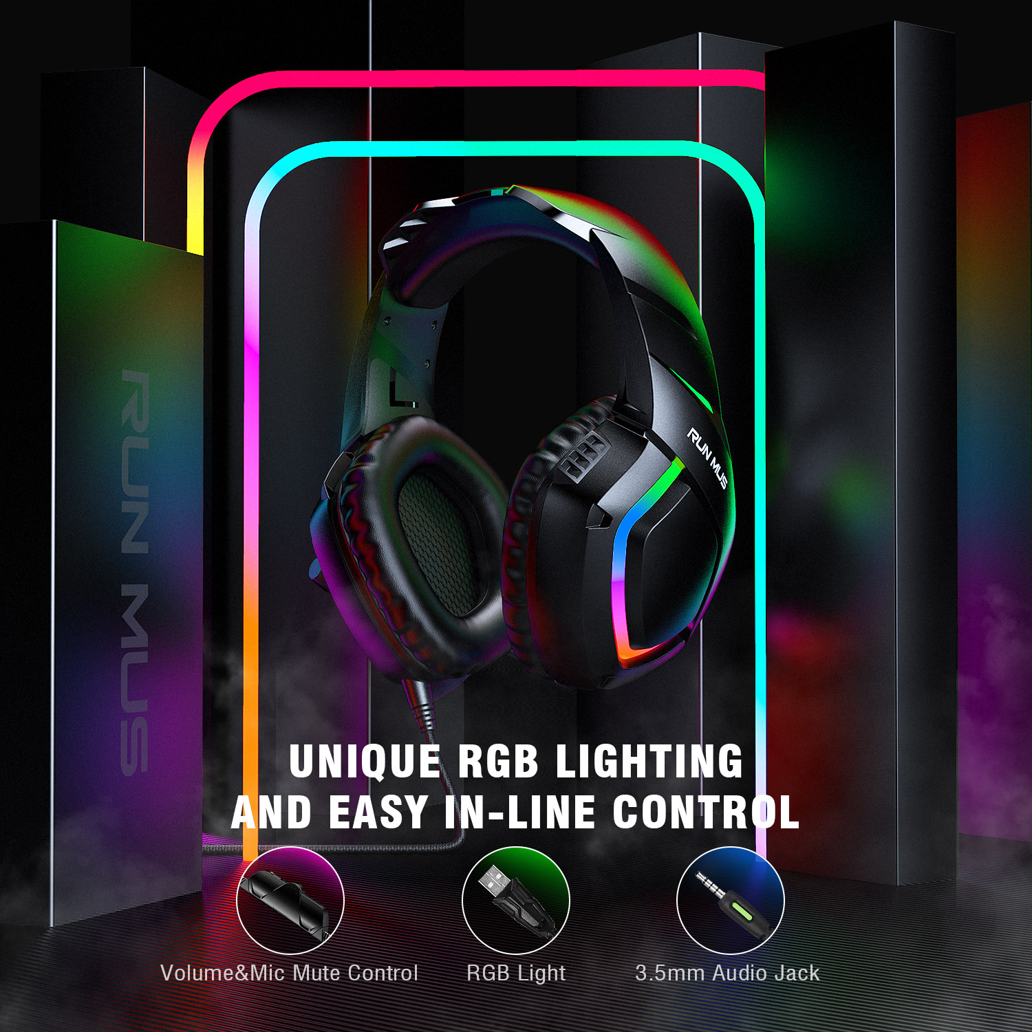 RUNMUS K1B Gaming Headset with 7.1 Surround Sound & RGB Light photo 5