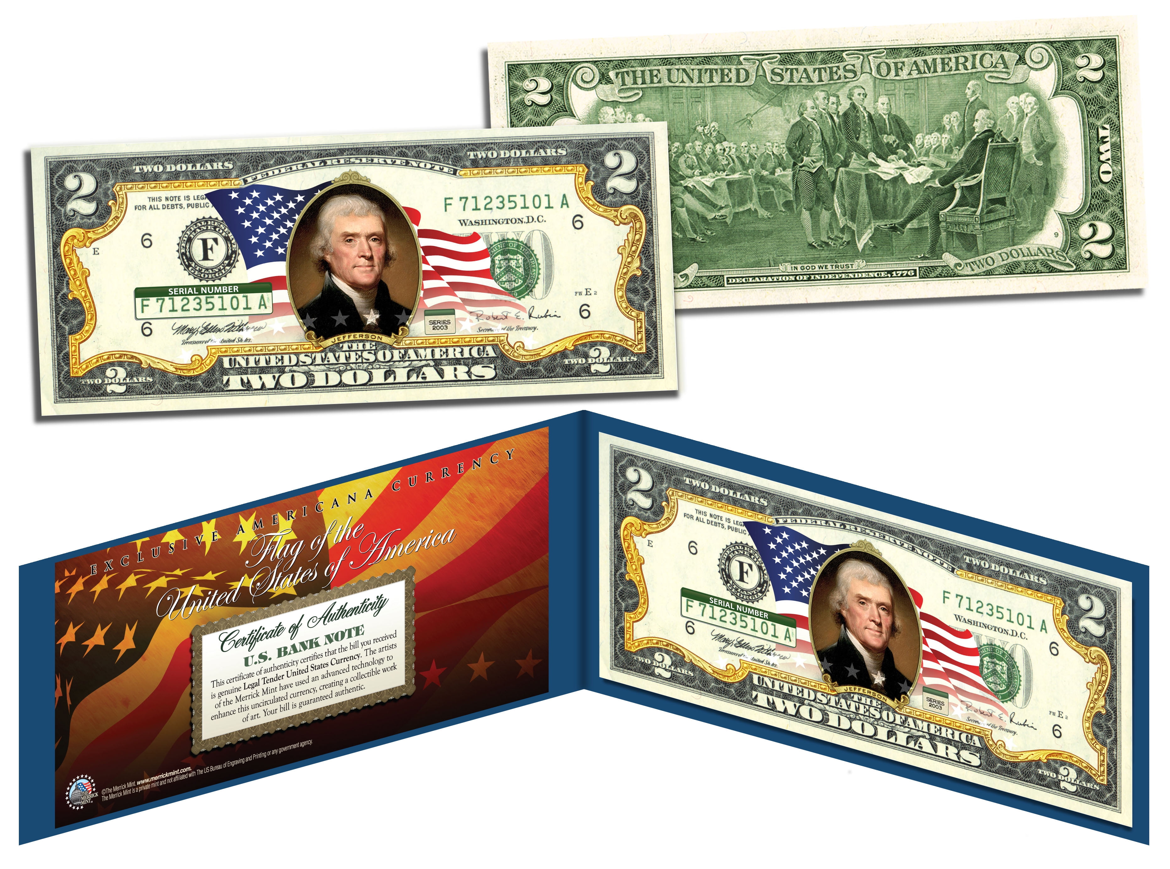 FLAG SERIES $2 U.S Genuine Legal Tender Bank Note UNITED KINGDOM Bill
