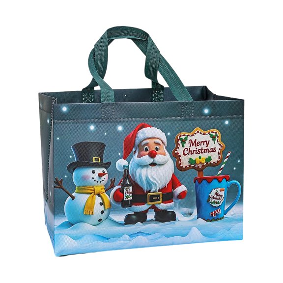 Christmas Gift Bag with Snowman Print Large Capacity Tote for Holiday Shopping and Present Wrapping ﻿