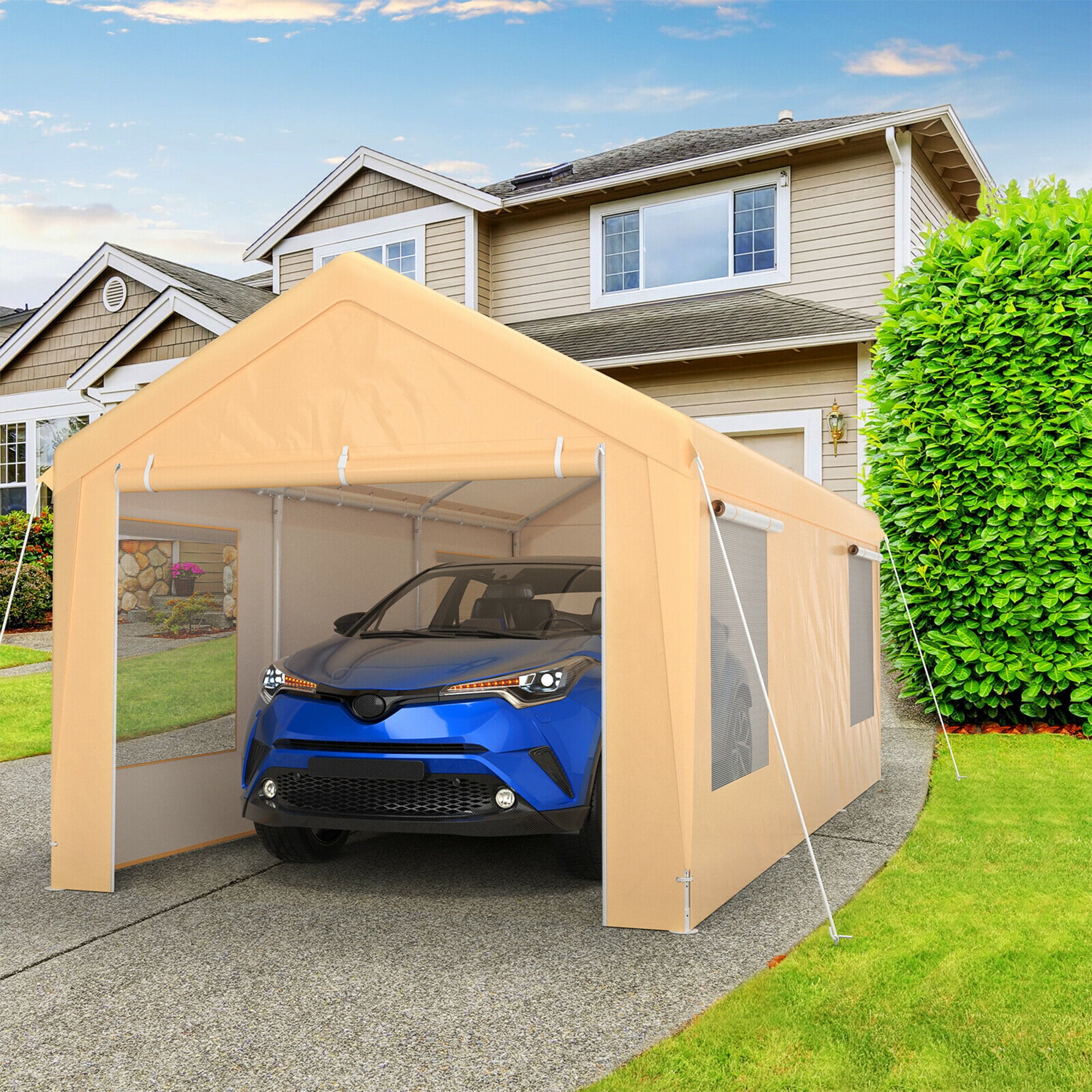 Abri Voiture Métal Extérieur 4,4x3m - Toit Rigide, Résistant Pluie/neige, Pour SUV Et Tracteurs - 10