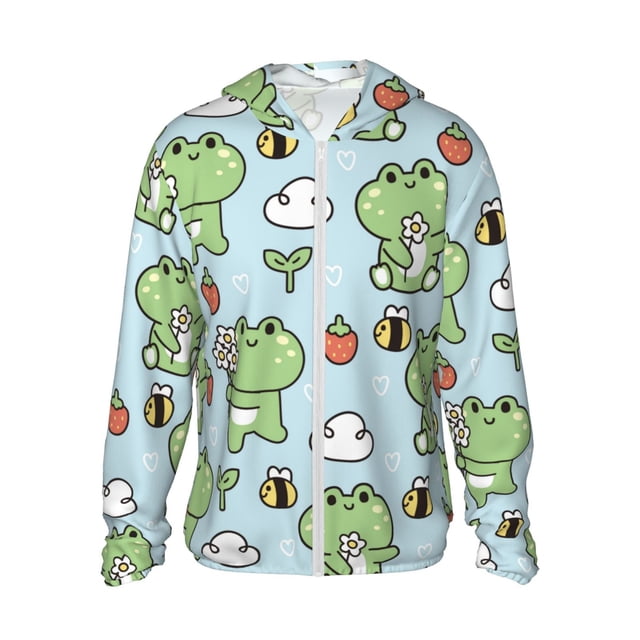 Balery Cute Floral Frog Sudadera ligera de manga larga con capucha y protección solar UPF 50+ para hombre y mujer, ideal para pesca y running-Small