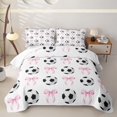 thumbnail image 2 of Erosebridal Pink Ribbon Bowknot Twin Quilt Set For Bow Girl,Cartoon Soccer Pattern Ball Sport Theme Twin Coverlet Set,2 Pieces, 2 of 7