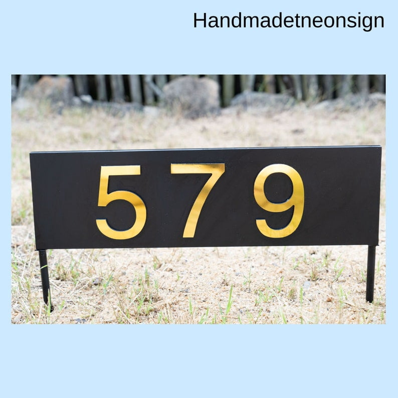 Handmadetneonsign House Number Horizontal Rusty, Rusty House Number Sign, Home Number Rusty Effect