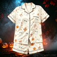 thumbnail image 2 of RUTAYY Girls Pajama Set Short Sleeve Top and Shorts Halloween Ghost Cat Pumpkin Graphic Comfortable Nightwear Light Yellow, 2 of 4