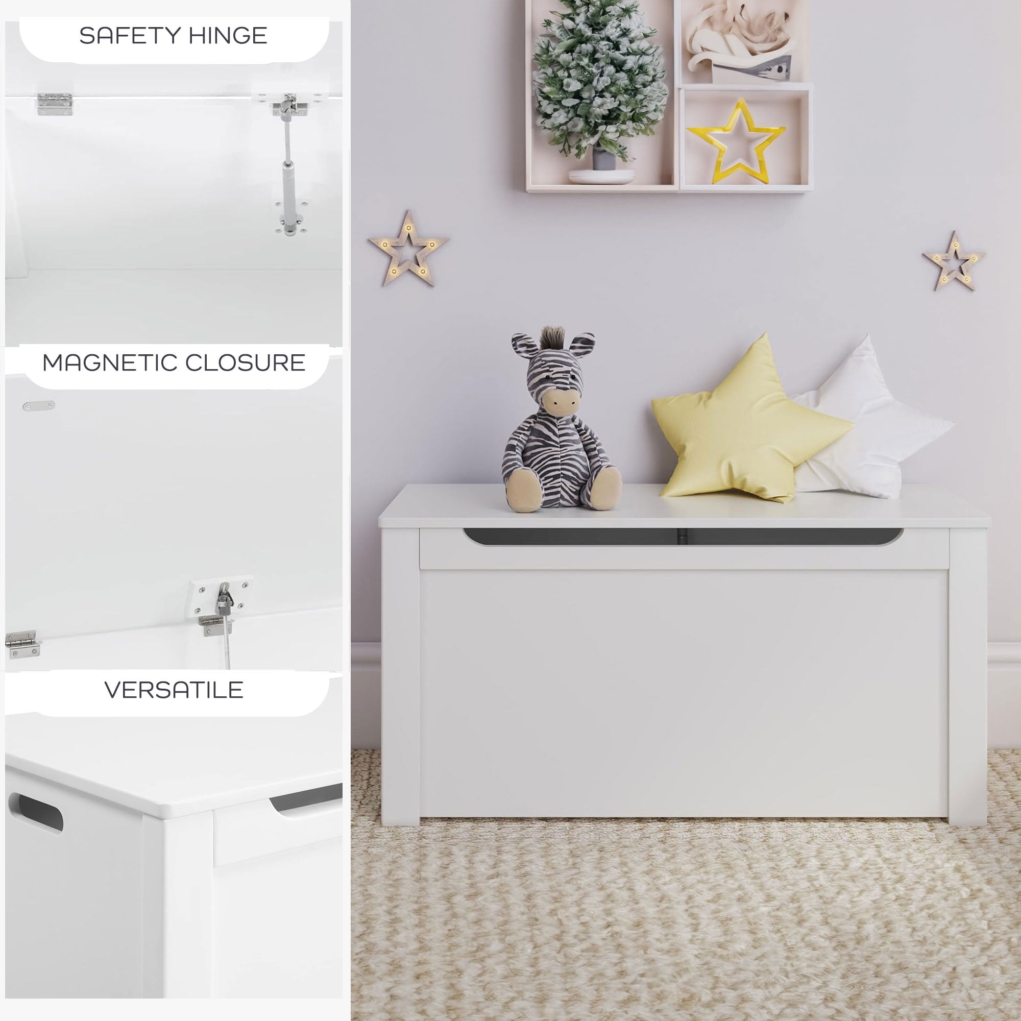 Sturdis Wooden Toy Box Spacious Storage for Home Organization, White
