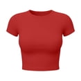 thumbnail image 4 of CYRBOKO Women's Cropped Tops, Crew Neck Short Sleeve Slim Fit Breathable Summer T-Shirts Red Size S, 4 of 6
