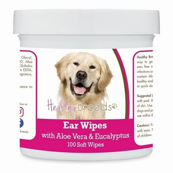 Healthy Breeds  Golden Retriever Ear Cleaning Wipes with Aloe & Eucalyptus for Dogs - 100 Count
