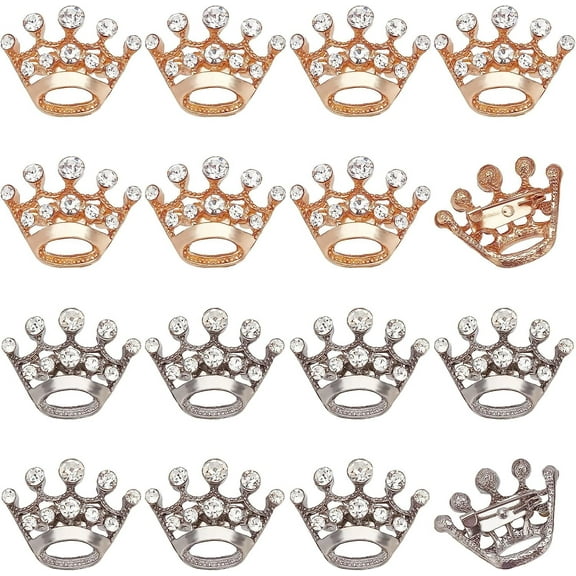 16pcs 2 Colors Crown Brooch Pins Crystal Rhinestone Crown Pin Vintage Clothes Tiara Crown Corsage for Women women Pageant Wedding Christmas Birthday Party Favors 21x25x9mm