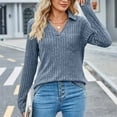 thumbnail image 5 of BLVB Womens V Neck Sweaters 2024 Fall Long Sleeve Knit Ribbed Tops Tunic Pullover Sweater Casual Lapel Shirts Blouses, 5 of 7