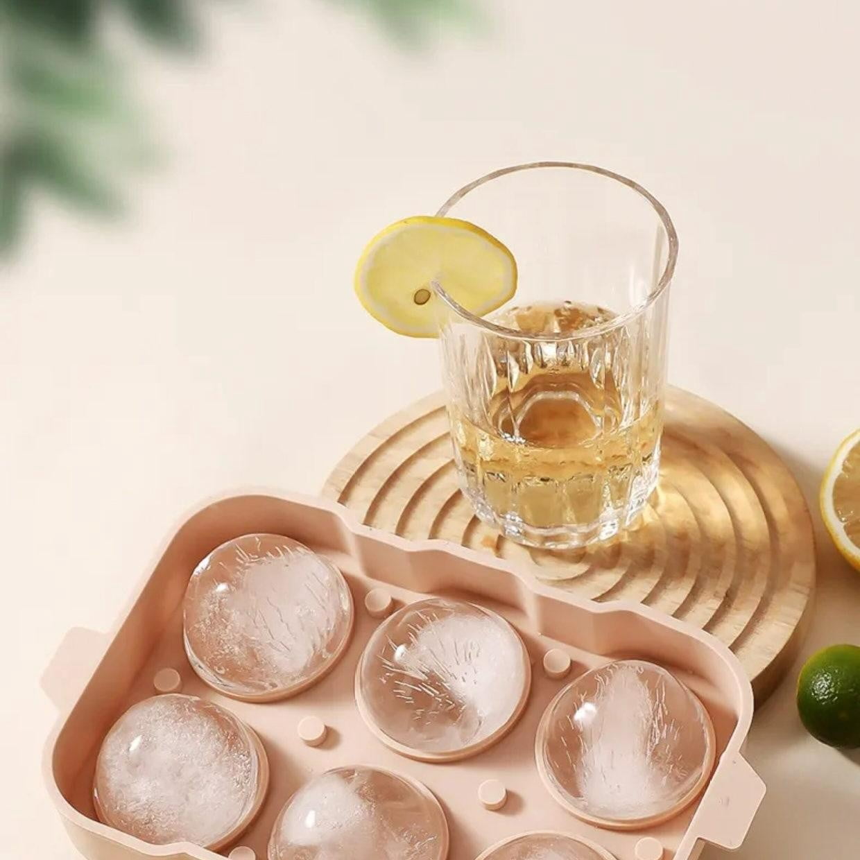 Werulen 6 Grid Silicone Round Ice Mold Flexible Easy Release Smooth Demold,Home Bar Whiskey Wine Beverage Chilling,Large Ice Ball Maker Mold,Freezer Tray Tool,Beverage Cooling Accessory