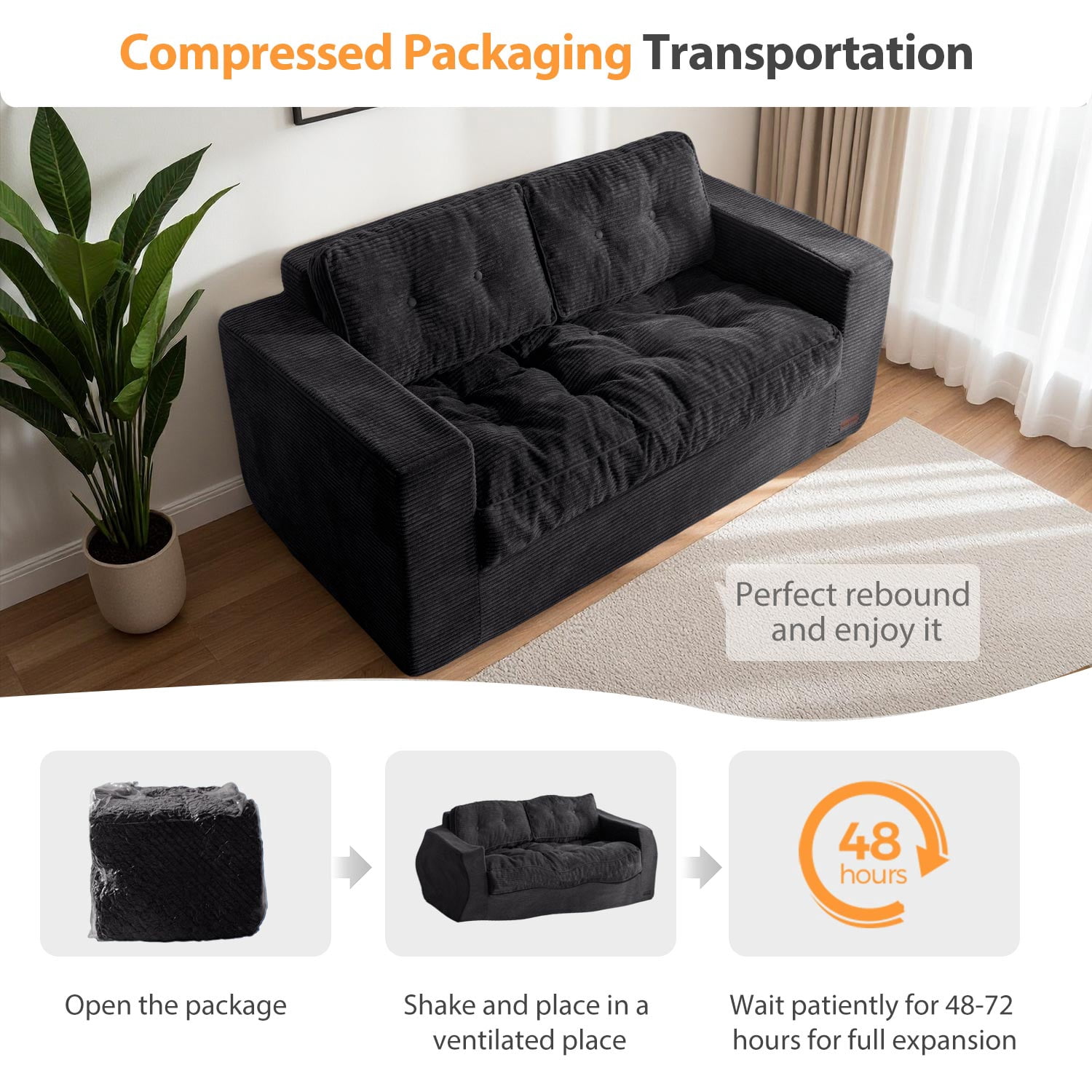 BYBYME Bean Bag Chair Sofa for Adults,Giant Large Loveseat Boneless Couch with Tufted Cushion & Backrest,Comfy Chair Lazy Sofa for Bedroom Living Room,Black
