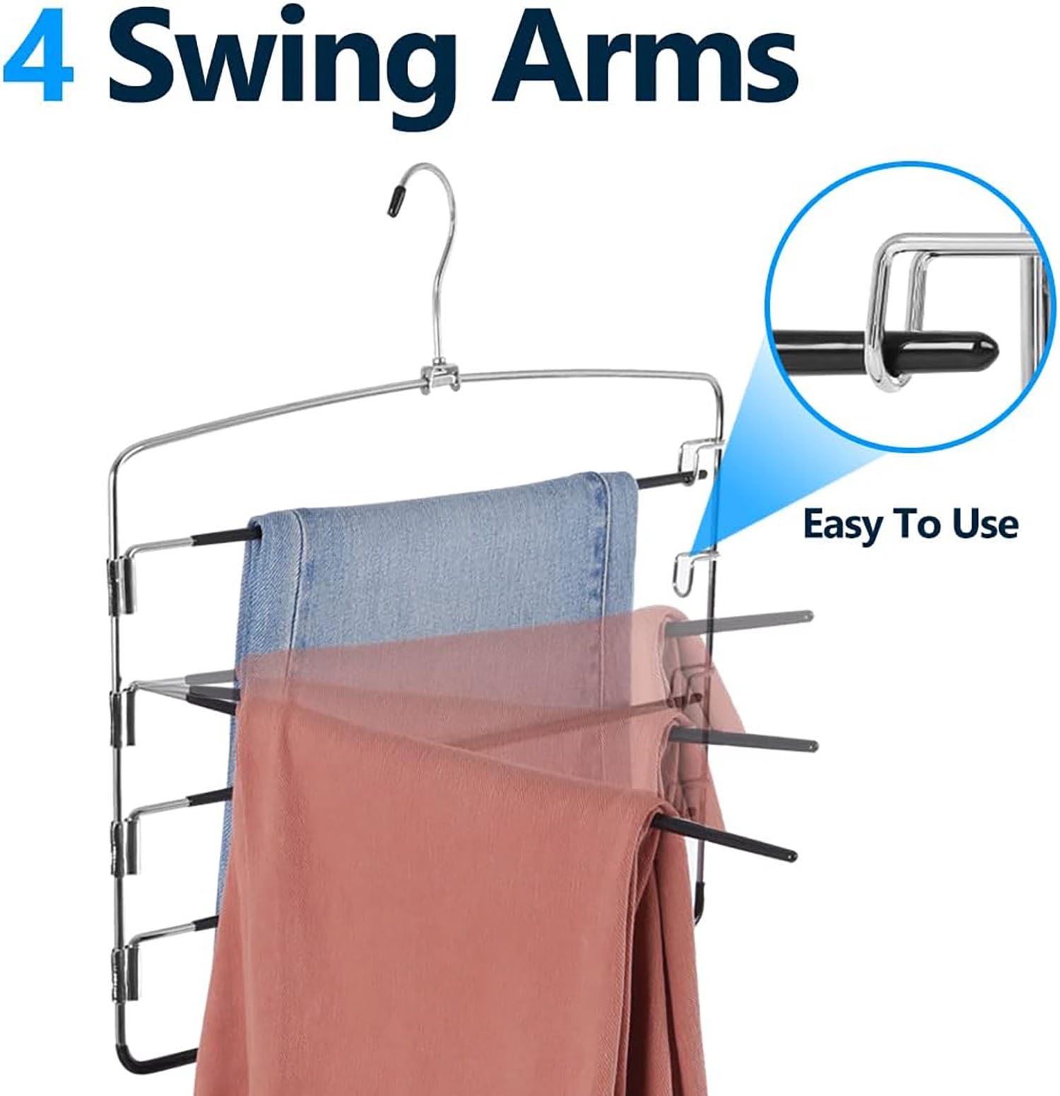 Pants Hangers 4 Pieces, 5 Layer Closet Organizers and Storage Clothes Hangers,Hangers Space Saving with Swing Arm, Multiple Metal Hangers Clothes Organization for Pants Trousers Jeans Leggings Slacks