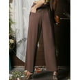 thumbnail image 4 of DOUBLJU Women's Casual Elastic Waist Comfy Wide Leg Linen Pants with Pockets, 4 of 5