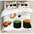 thumbnail image 1 of Wasabi Duvet Cover Set King Size, Cartoon Icons Graphic with Folkloric Asian Food Sauce and Drink Items Illustration, Decorative 3 Piece Bedding Set with 2 Pillow Shams, Multicolor, by Ambesonne, 1 of 3