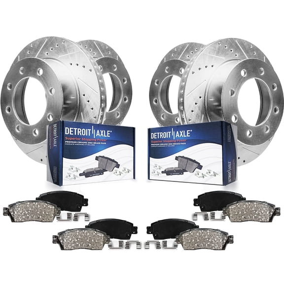 Detroit Axle - 4WD Brake Kit for 2012-2022 Ford F-250 Super Duty 2013-2022 F-350 Super Duty, 14.29" inch Front Rear Drilled Slotted Brake Rotors Ceramic Brakes Pads Replacement