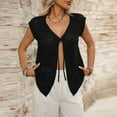 thumbnail image 5 of Womens Tank Top $4.98 Plus Size Clearance Sleeveless Summer Eyelet Tie Cardigan V-Neck Loose Polluer Solid Top Black M, 5 of 6