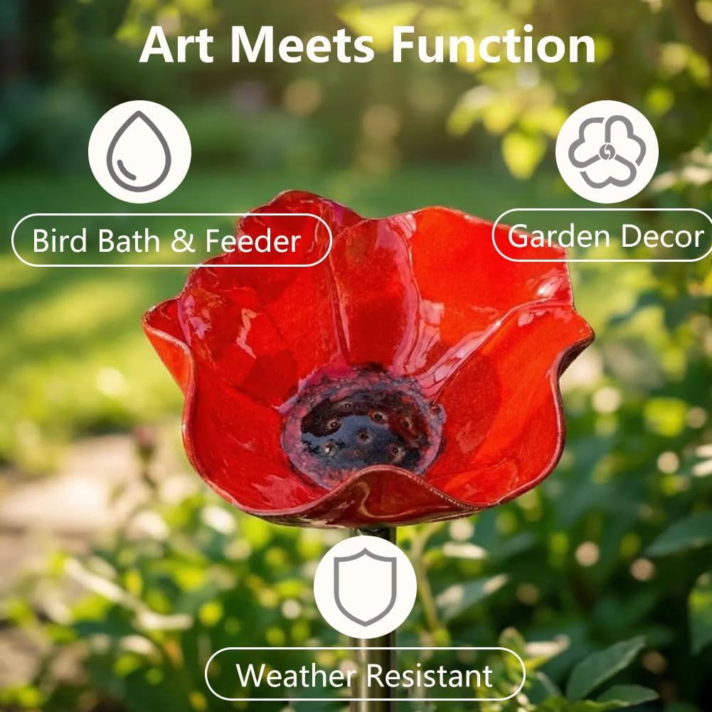 HZMSYQ 3PC Metal Flower Garden Stakes,Bird Bath Watering Station, Bee Bath Bowl ,Outdoor Watering Station,Bird Watering Flower Stake for Garden Yard Decor